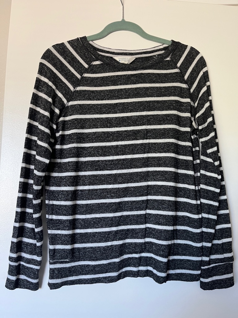 Market & Spruce Gray and White Striped Crewneck Pullover
